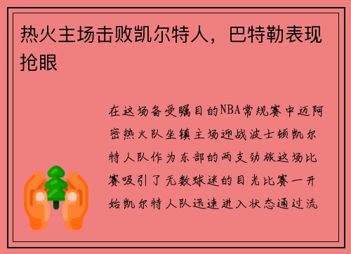 热火主场击败凯尔特人，巴特勒表现抢眼